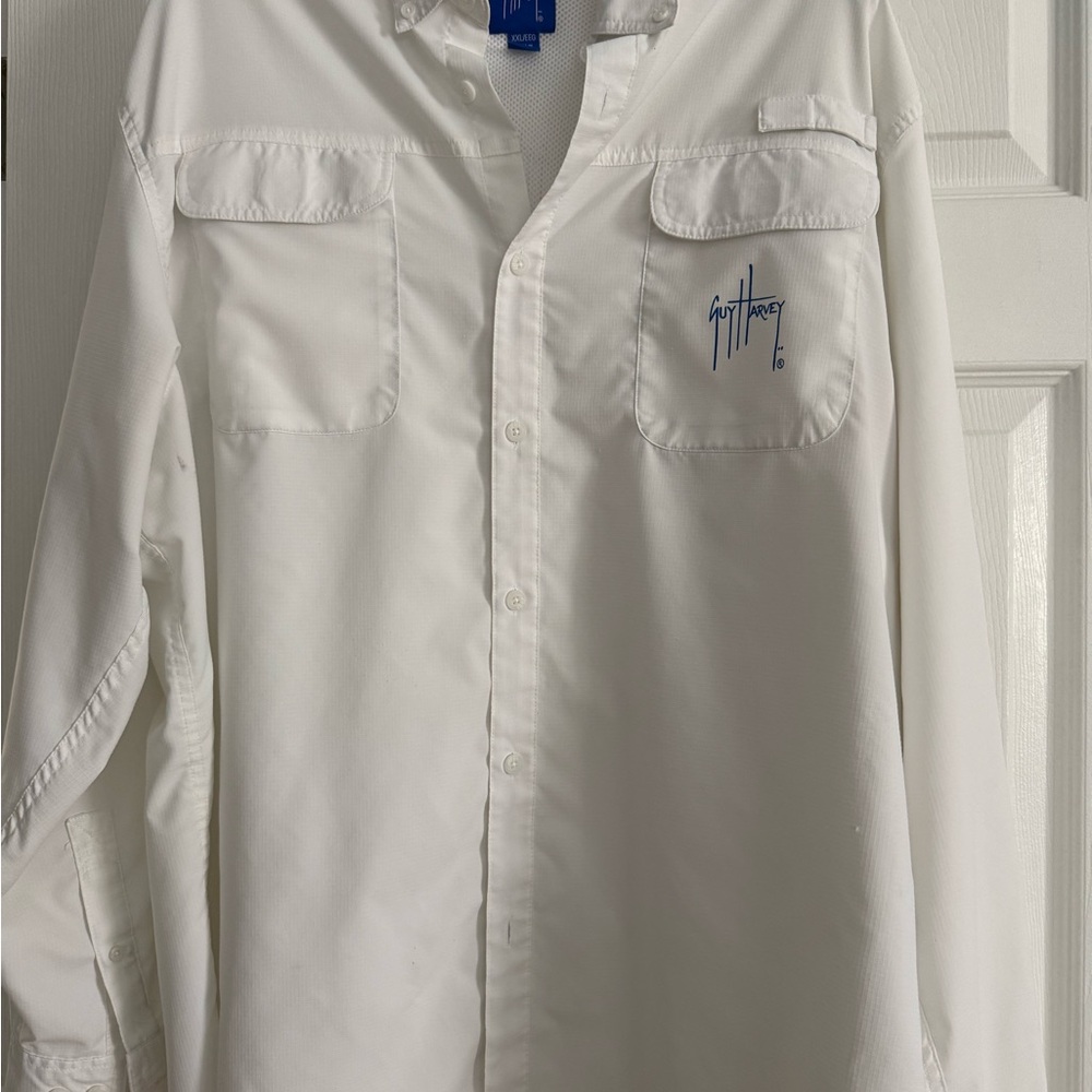 Guy Harvey White Men's Long-Sleeve Button-Down Shirt with Logo XXL